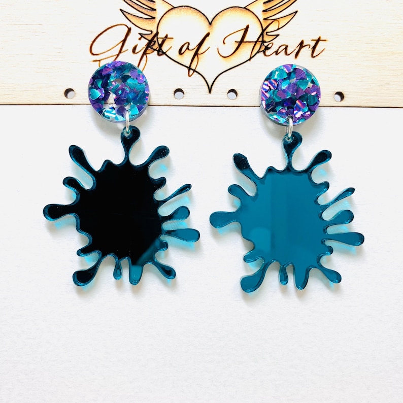 Teal Splat Acrylic Earrings Abstract Statement Earrings with Sterling Silver Posts