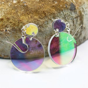 Iridescent Acrylic Earrings, Laser Cut Geometric Earrings, Circle Earrings, Rainbow Statement Earrings image 3