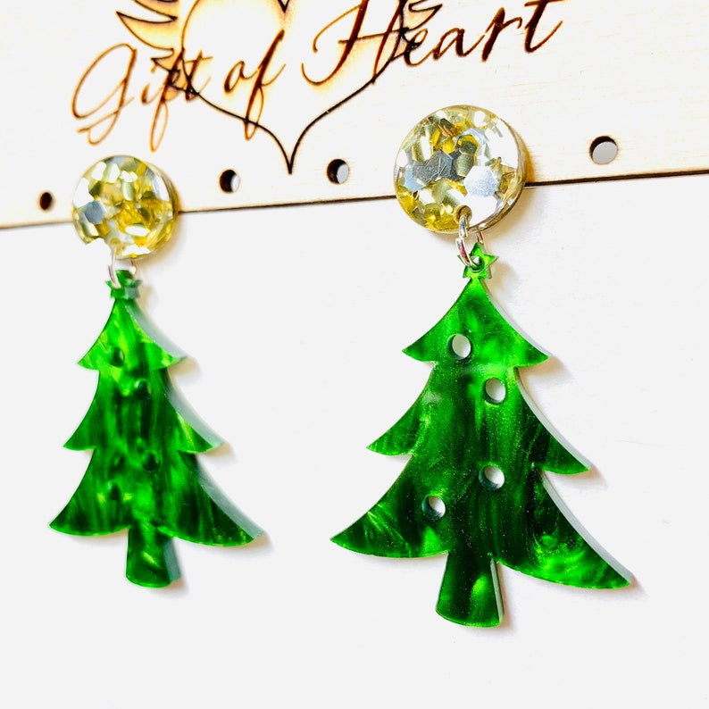 Christmas Earrings Christmas Tree Earrings Green Acrylic Etsy