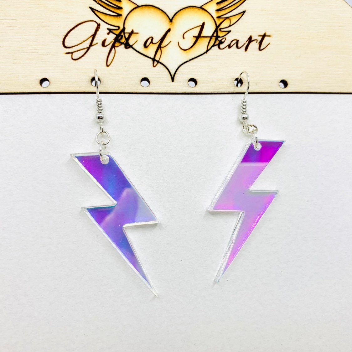 Iridescent Lightning Bolt Earrings, Rainbow Statement Earrings, Thunderbolt Earrings Pierced or Clip-on, Weather Earrings