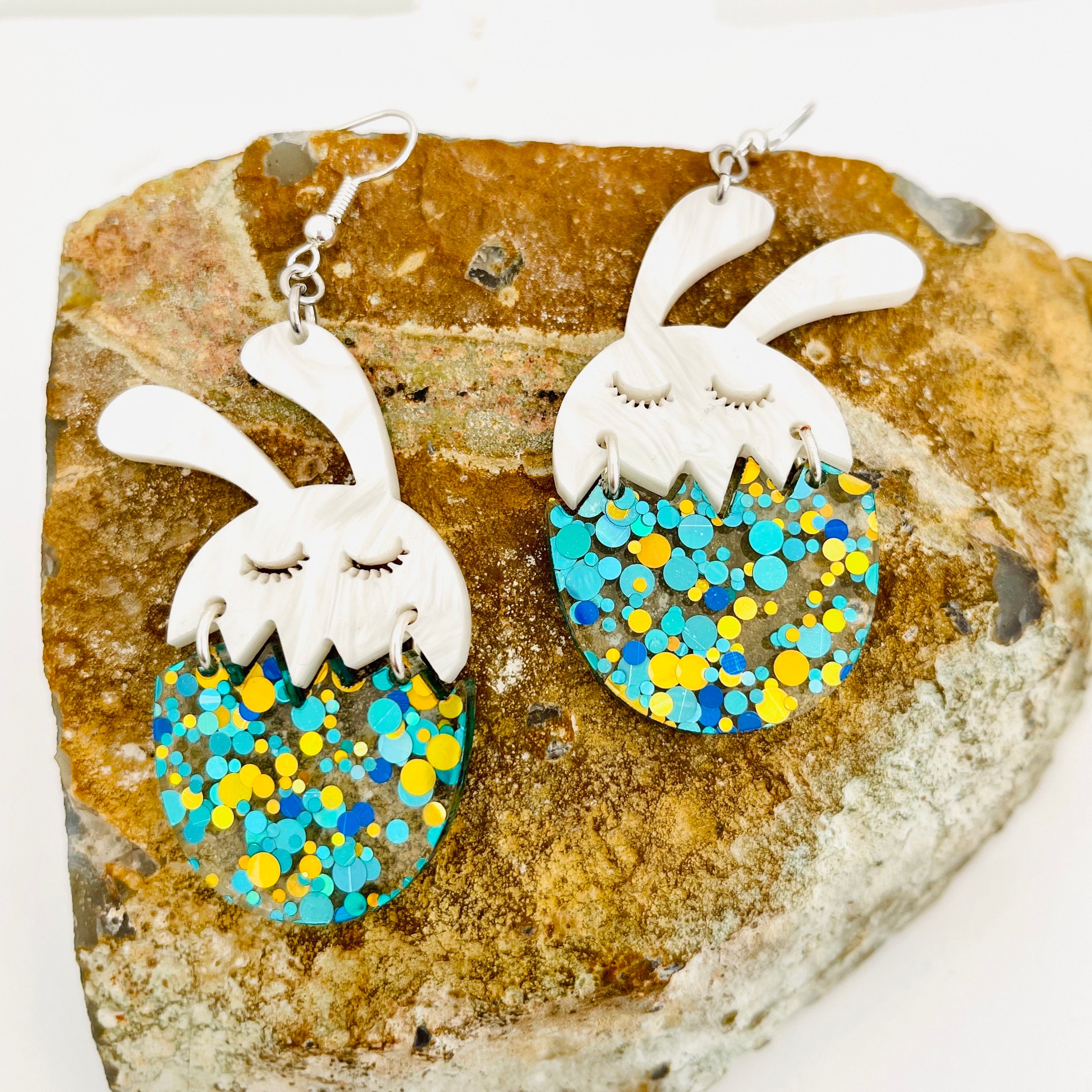 Easter Bunny in Egg Acrylic Earrings Kawaii Rabbit Statement