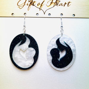 Mismatched Mother's Day Acrylic Earrings, Mother and Baby Black and White Statement Earrings, Gift for Her Pierced or Clip-on