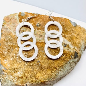White Hoops Geometric Acrylic Earrings, Statement Earrings, Chic Boho Earrings Pierced or Clip-on