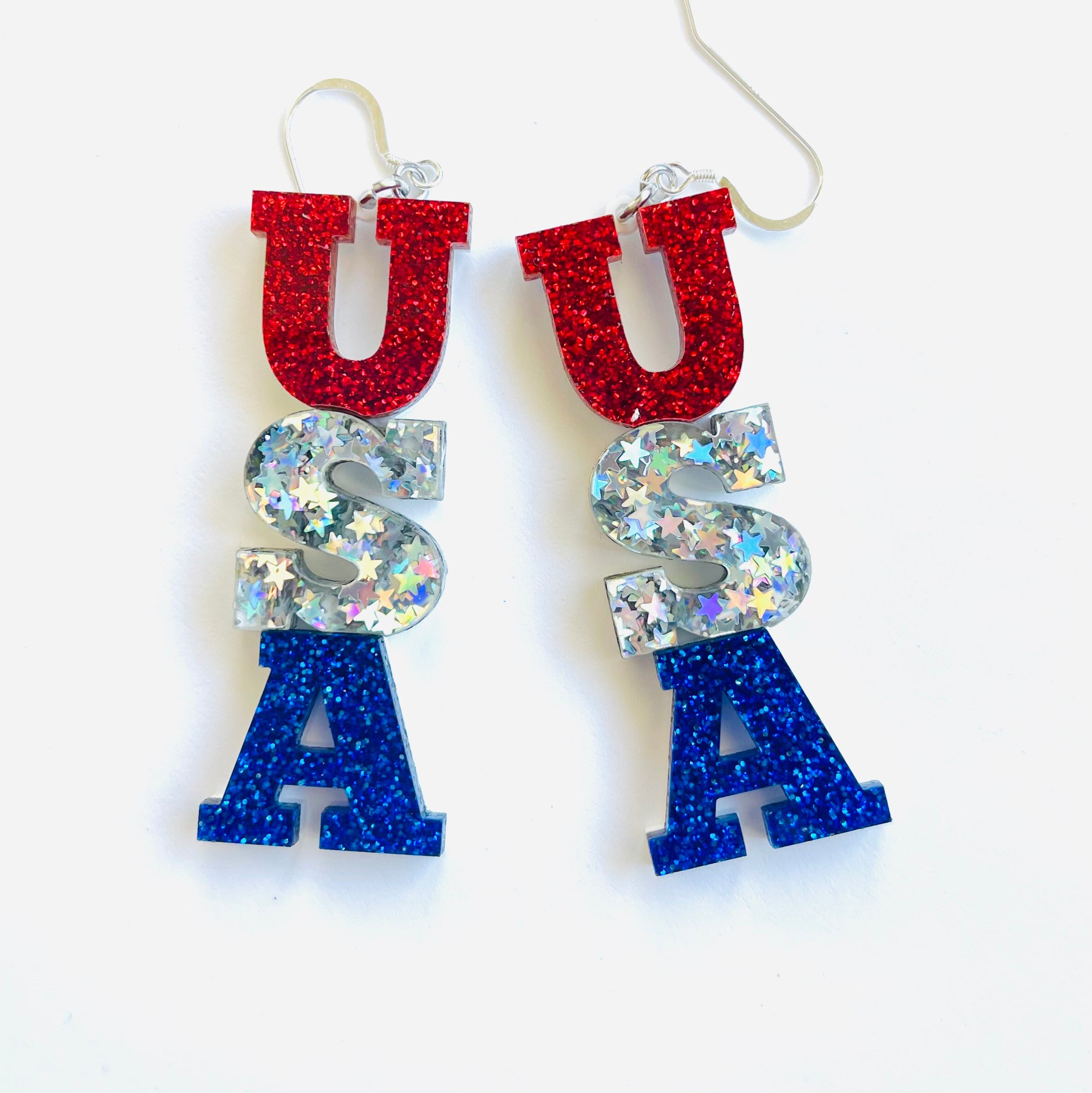 Patriotic USA Glitter Earrings Laser Cut Red White and Blue | Etsy