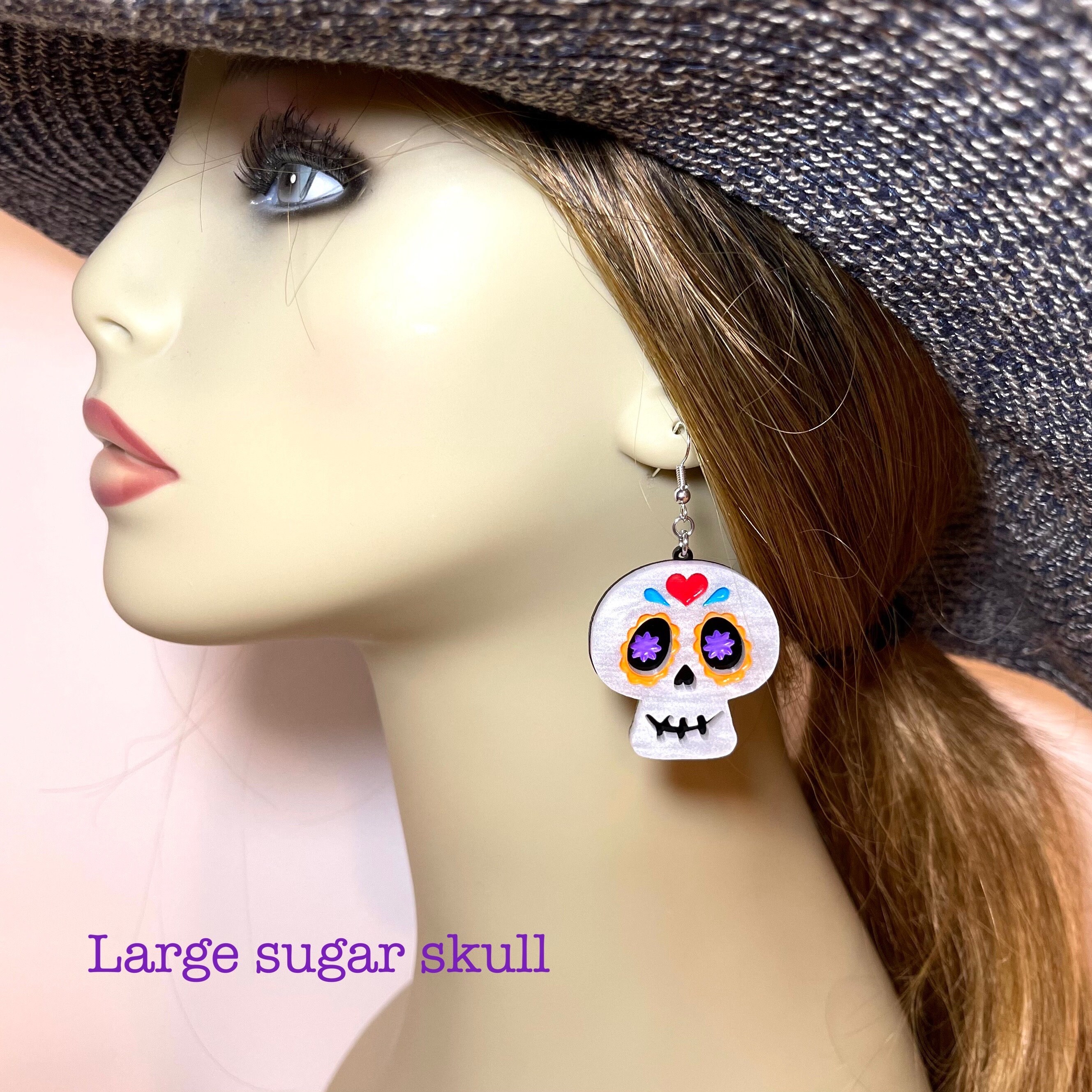 Boucles D'oreilles Pendantes Tête De Mort Jour Des Morts - Design Mexicain Gothique, Acrylique Coloré - Cadeau Halloween, Déguisement - 4