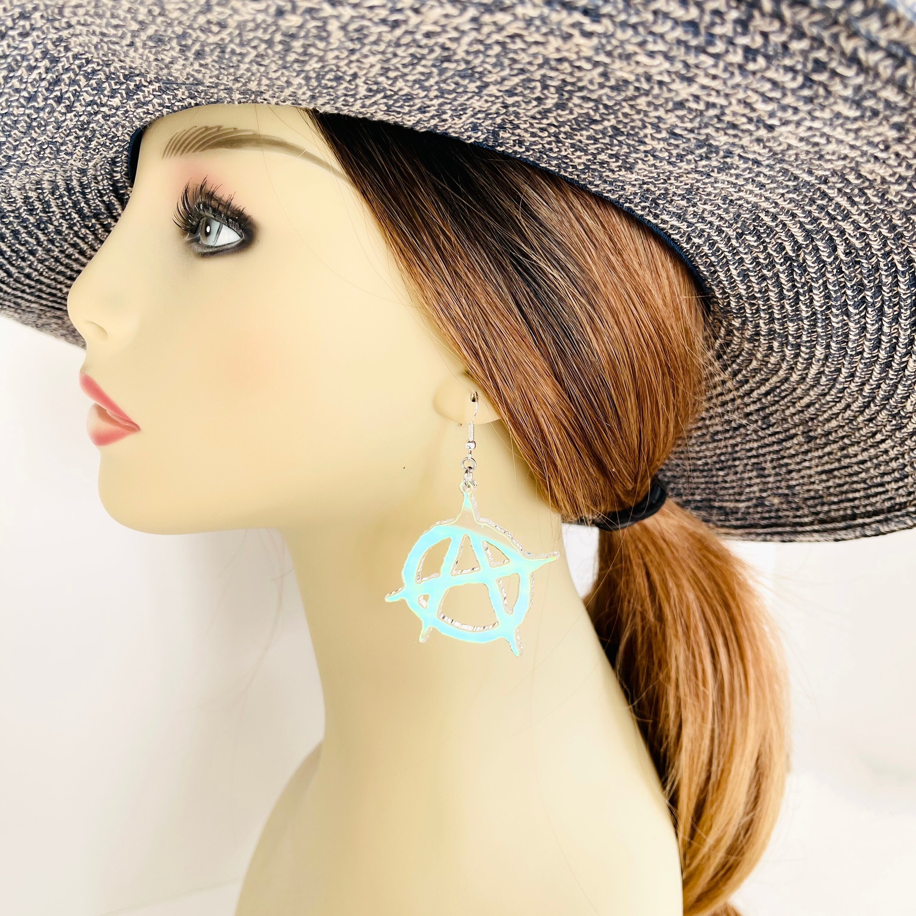 Iridescent Anarchy Acrylic Earrings, Radiant Reflective Anarchist ...