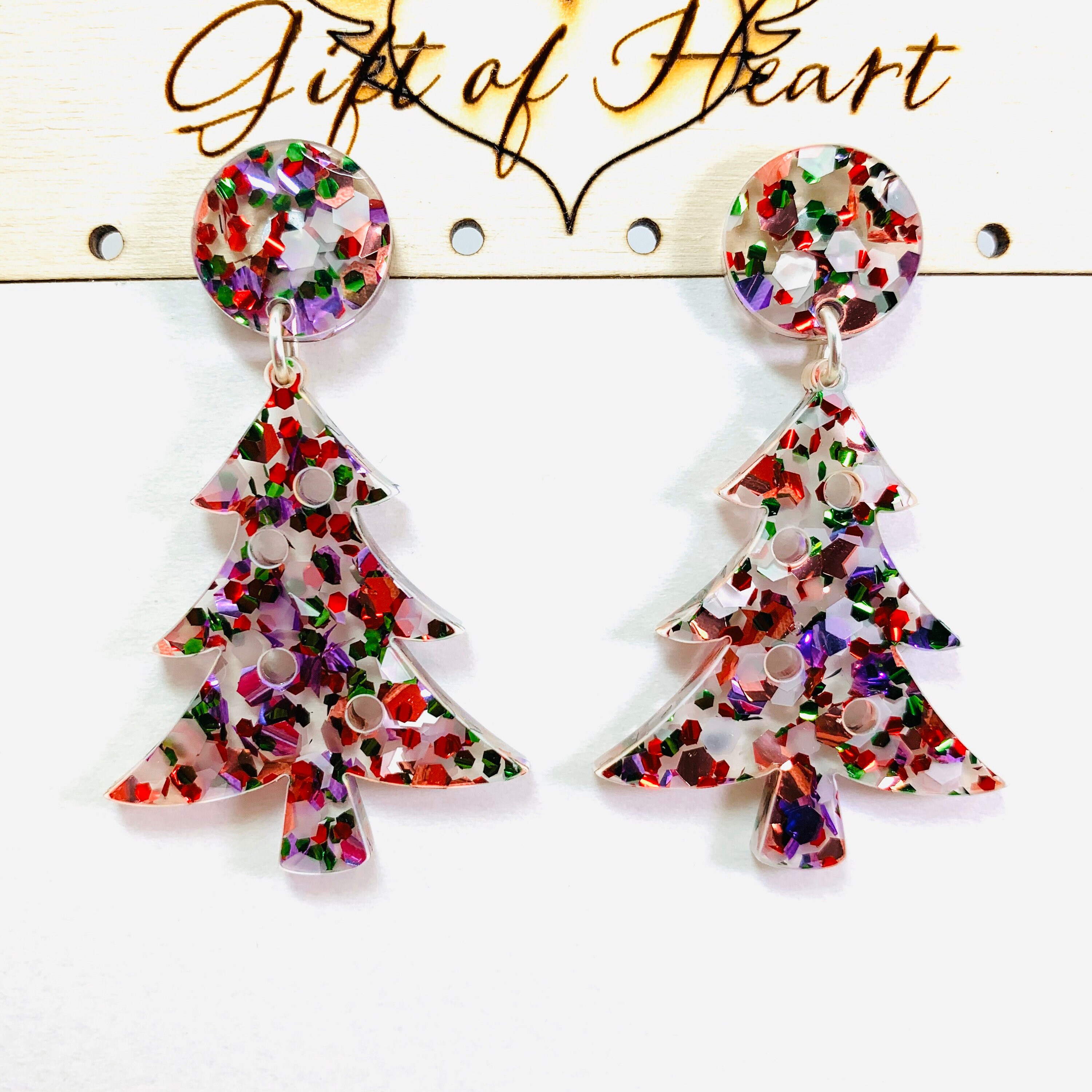 Holiday Earrings Christmas Tree Earrings Chunky Glitter Etsy