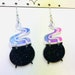 Black Cauldron Acrylic Earrings, Black Glitter Halloween Earring, Iridescent Statement Earrings Pierced or Clip-on 