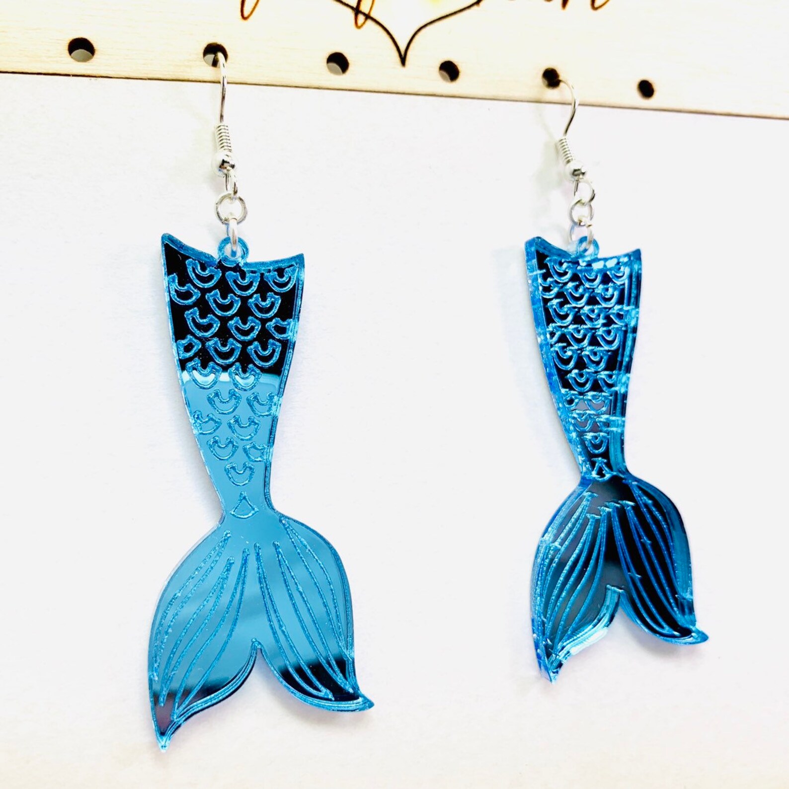 Laser Cut Mermaid Tail Acrylic Earrings Blue Statement Etsy