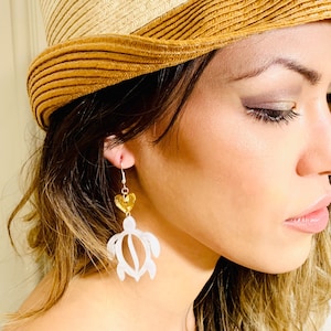 Laser Cut Sea Turtle Acrylic Earrings, Tortoise Earrings, Hawaiian Polynesian Earrings, Handmade Statement Earrings