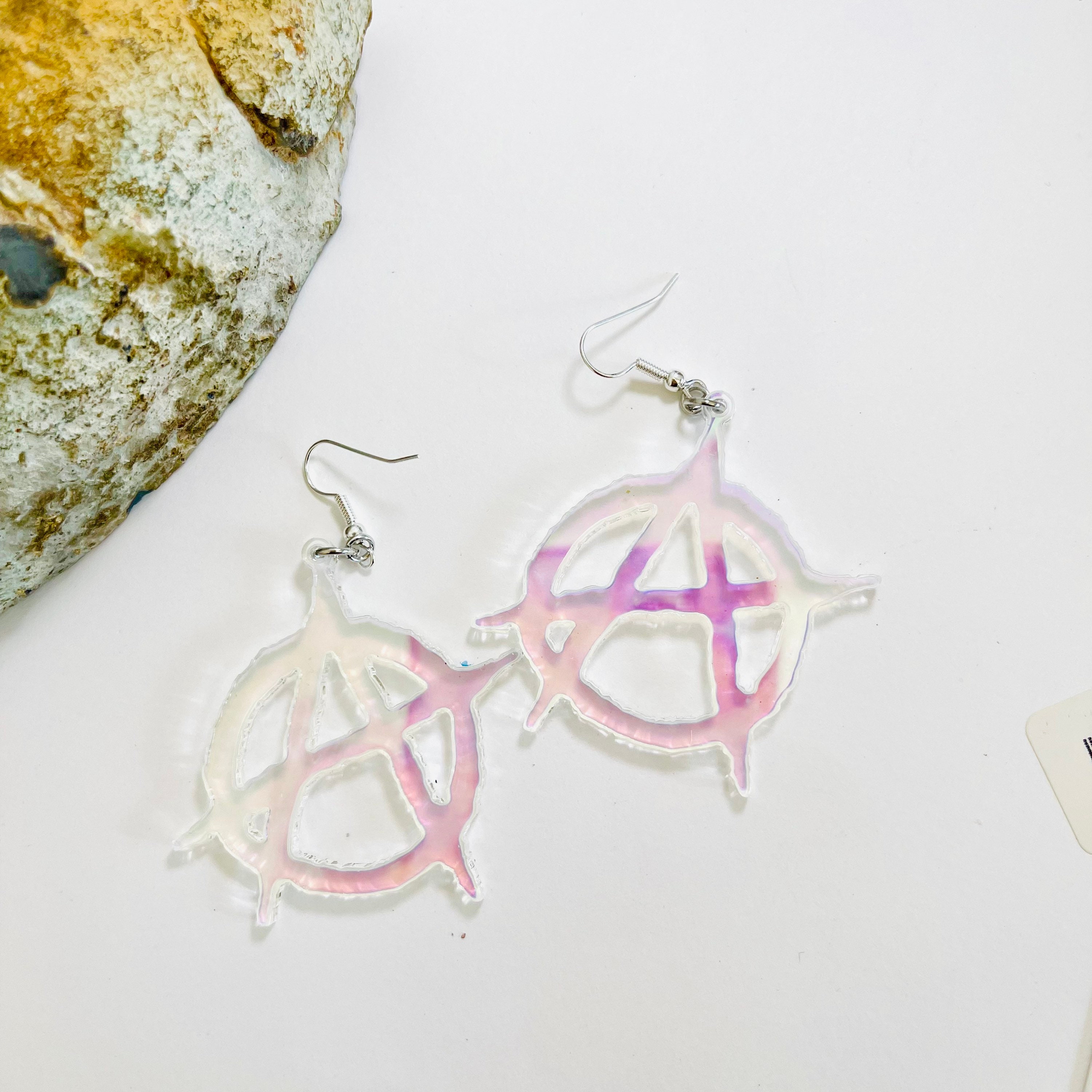 Iridescent Anarchy Acrylic Earrings, Radiant Reflective Anarchist ...