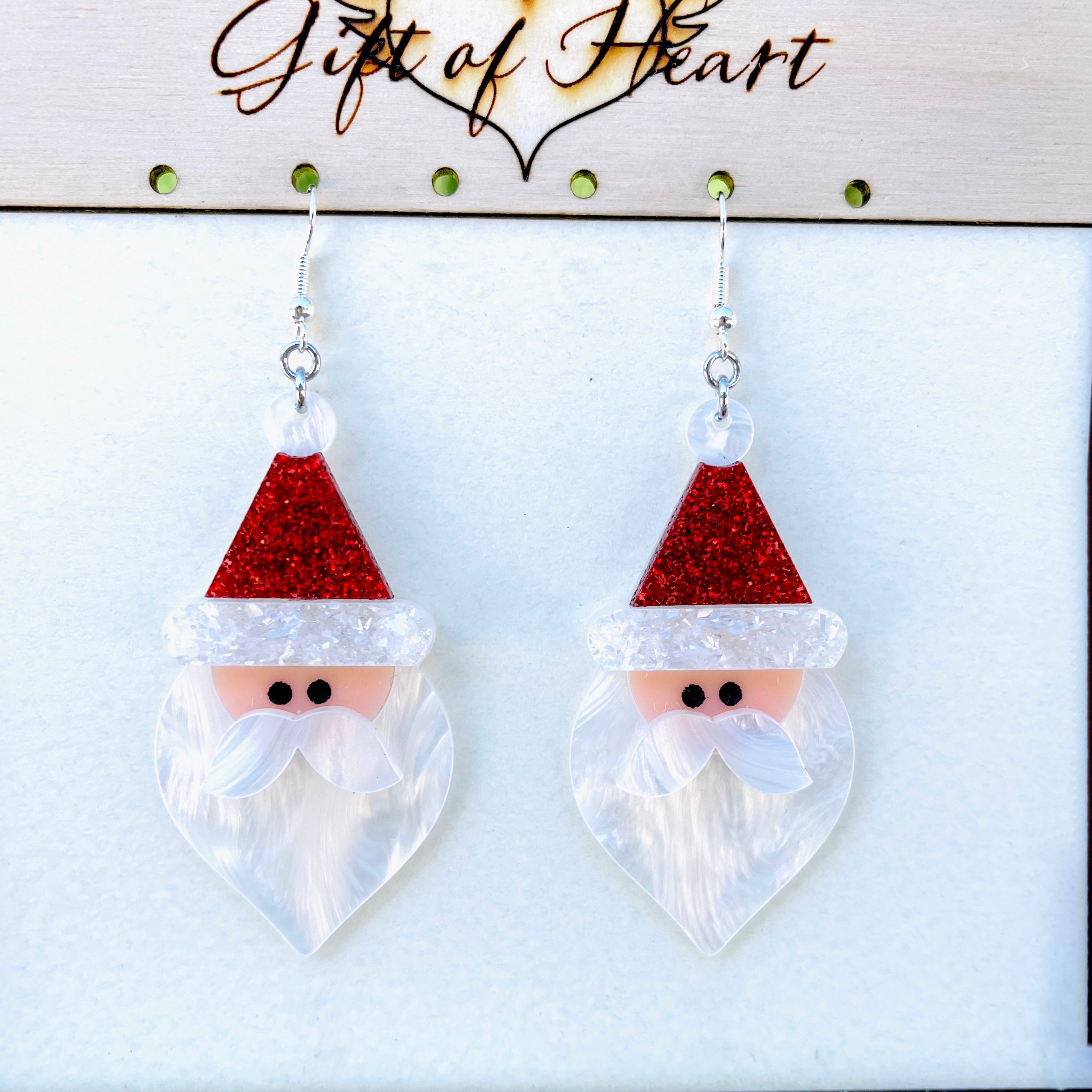 Christmas Santa Clause Acrylic Earrings, Holiday Festive Statement Earrings Pierced or Clip-on
