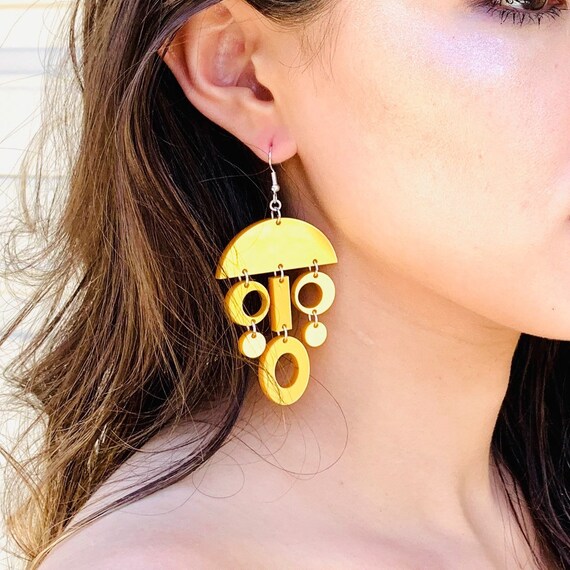 Gold Tribal Mask Acrylic Earrings Laser Cut Face Gold Acrylic Statement Earrings Pierced or Clip on Etsy