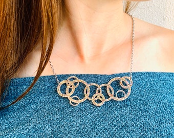 Rainbow Glitter Circles Geometric Statement Necklace, Laser Cut Acrylic Necklace with Stainless Steel Chain