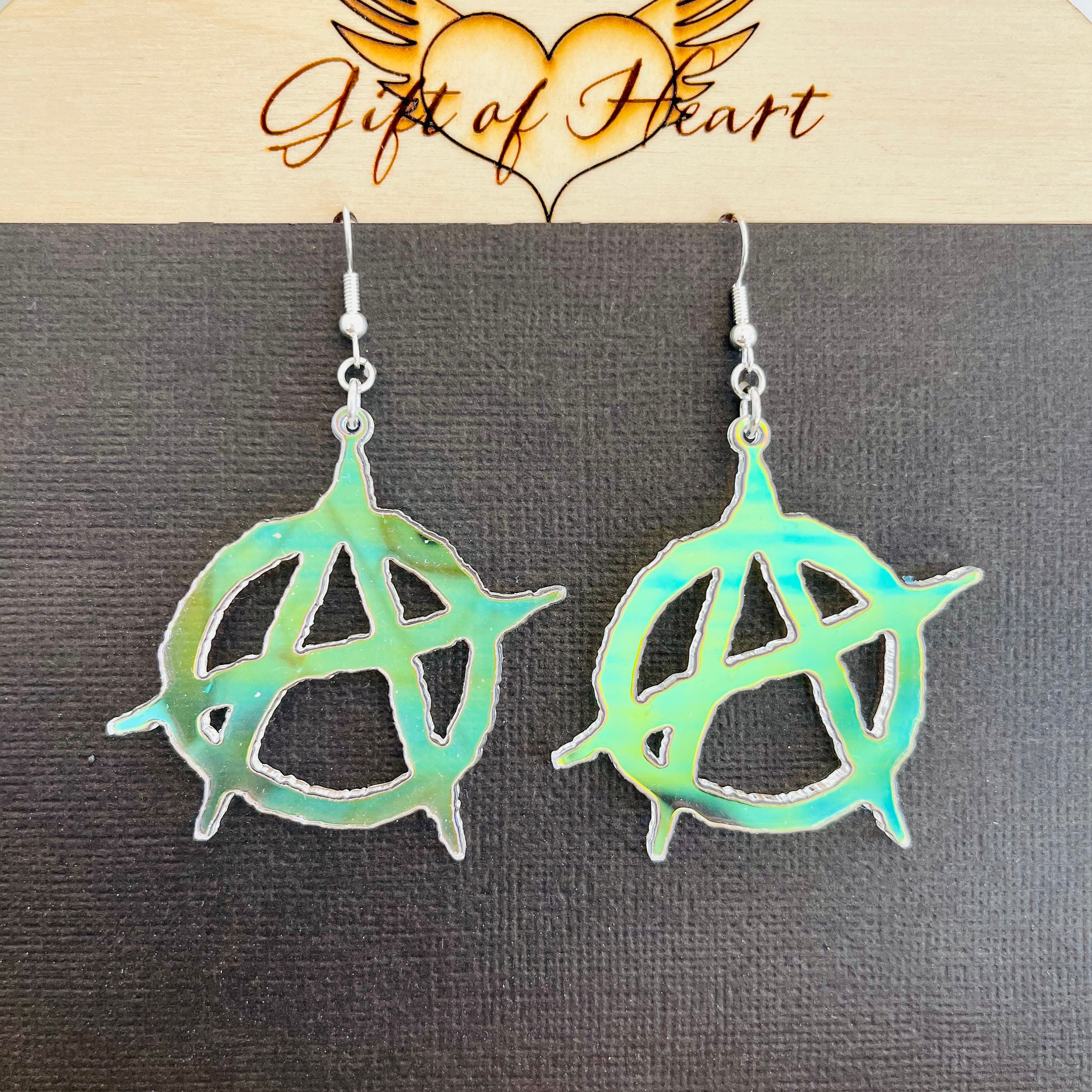 Iridescent Anarchy Acrylic Earrings, Radiant Reflective Anarchist ...