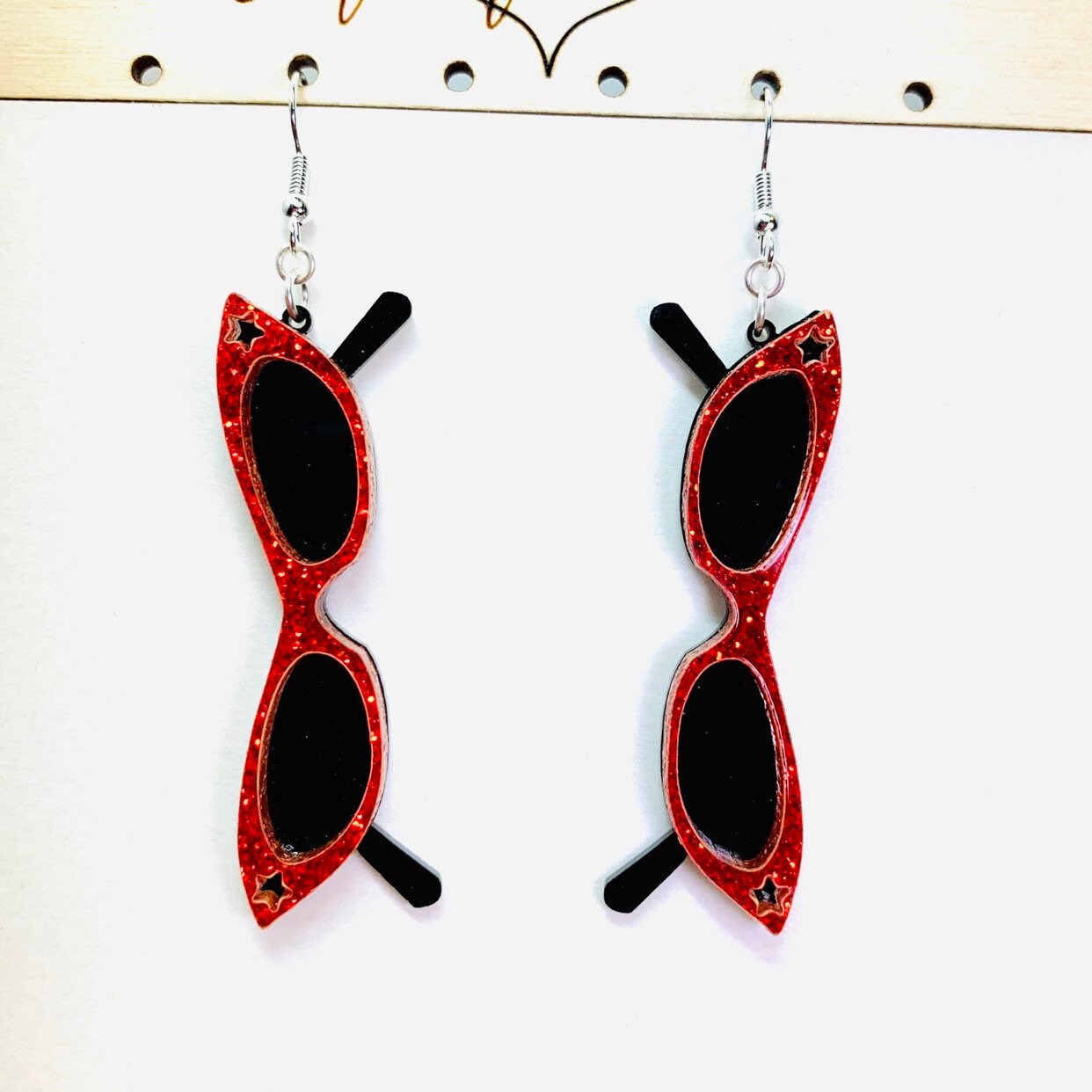 Red Glitter Sunglasses Acrylic Earrings Fun Summer Statement Etsy