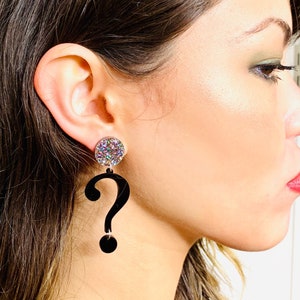 Mismatched Punctuation Mark Black Acrylic Earrings, Question Mark Earring and Exclamation Mark Earrings with Sterling Silver Posts