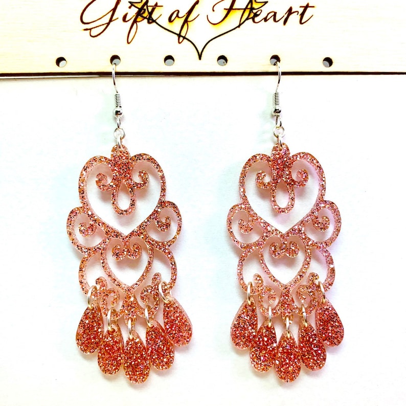 Laser Cut Pink Glitter Chandelier Acrylic Earrings Statement - Etsy