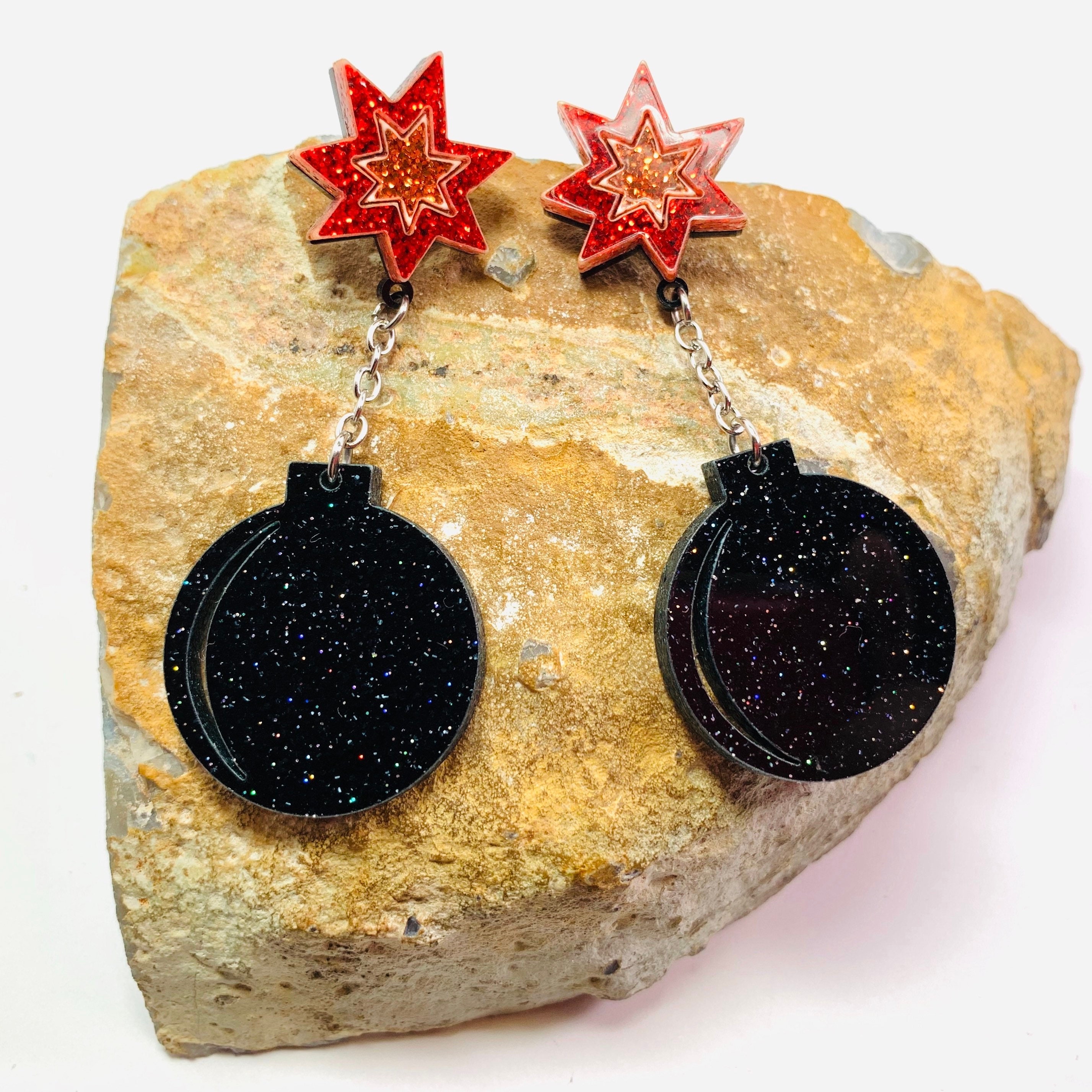 Da Bomb Acrylic Earrings Black Explosive Statement Earrings Etsy