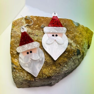 Christmas Santa Clause Acrylic Earrings, Holiday Festive Statement Earrings Pierced or Clip-on