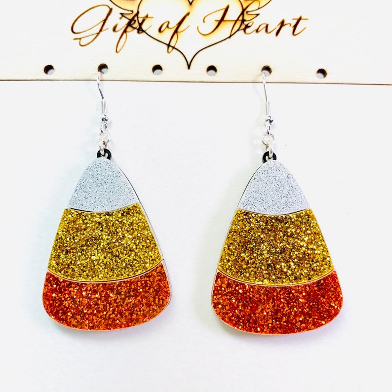 Glitter Candy Corn Acrylic Earrings Halloween Statement Etsy