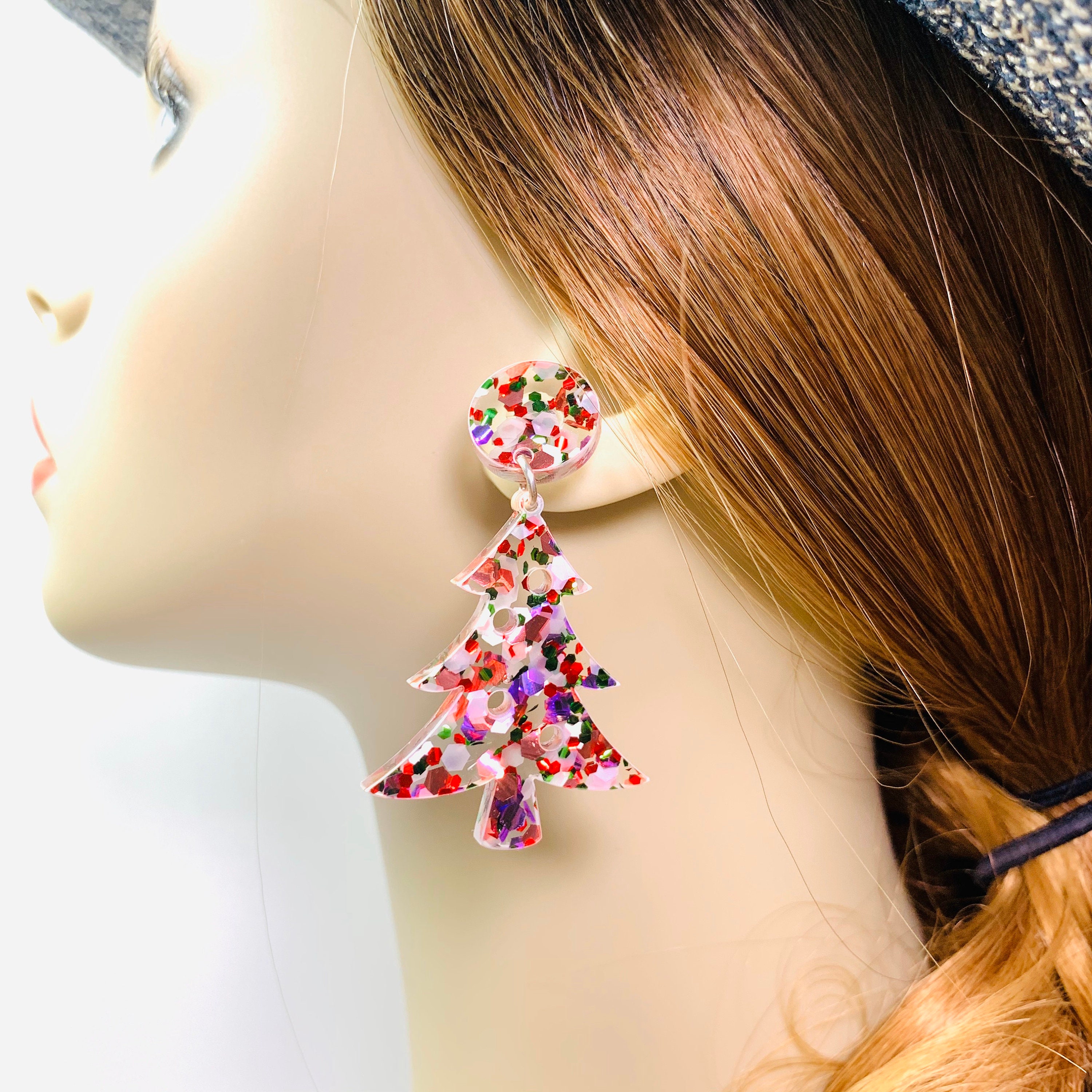 Holiday Earrings Christmas Tree Earrings Chunky Glitter Etsy Christmas Earring