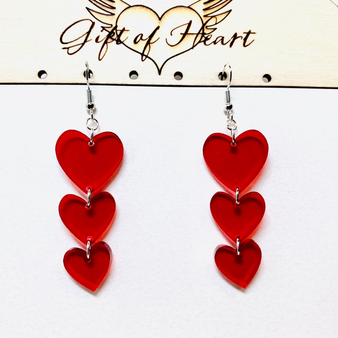 Acrylic Earrings Laser Cut String of Hearts Dangle Earrings, Statement ...