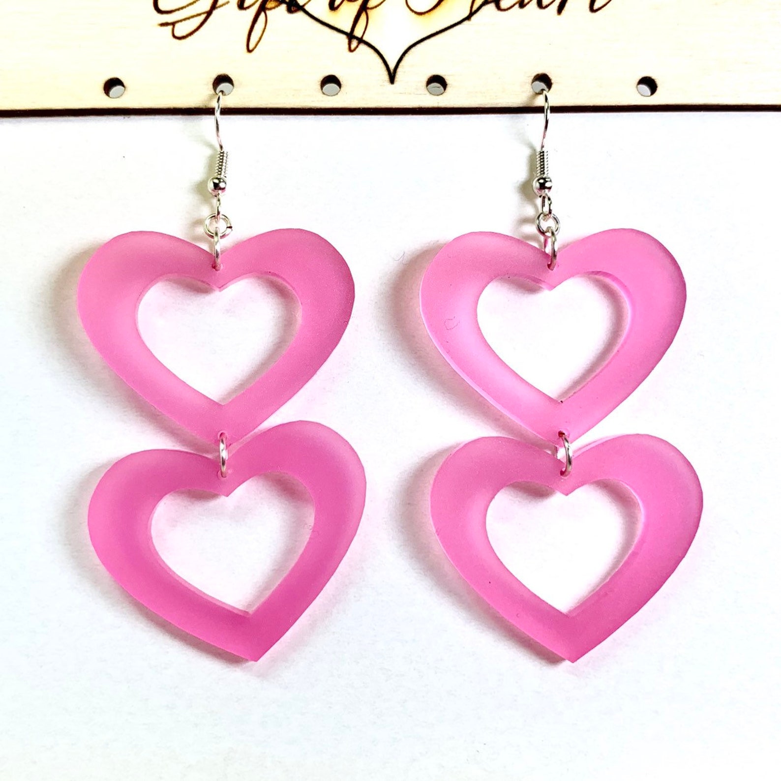 Pink Hearts Valentines Day Acrylic Earrings Laser Cut Love - Etsy