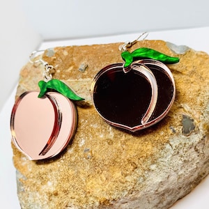 Peachy Peach Acrylic Earrings, Fruit Statement Earrings, Food Earrings Pierced or Clip-on