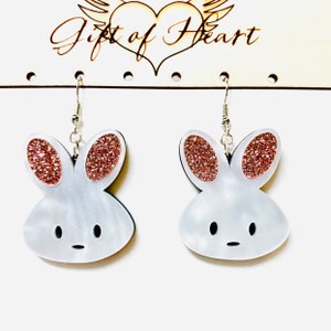 White Rabbit Acrylic Earrings, Kawaii Bunny Statement Earrings, Gift for Rabbit Lovers