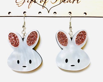 White Rabbit Acrylic Earrings, Kawaii Bunny Statement Earrings, Gift for Rabbit Lovers