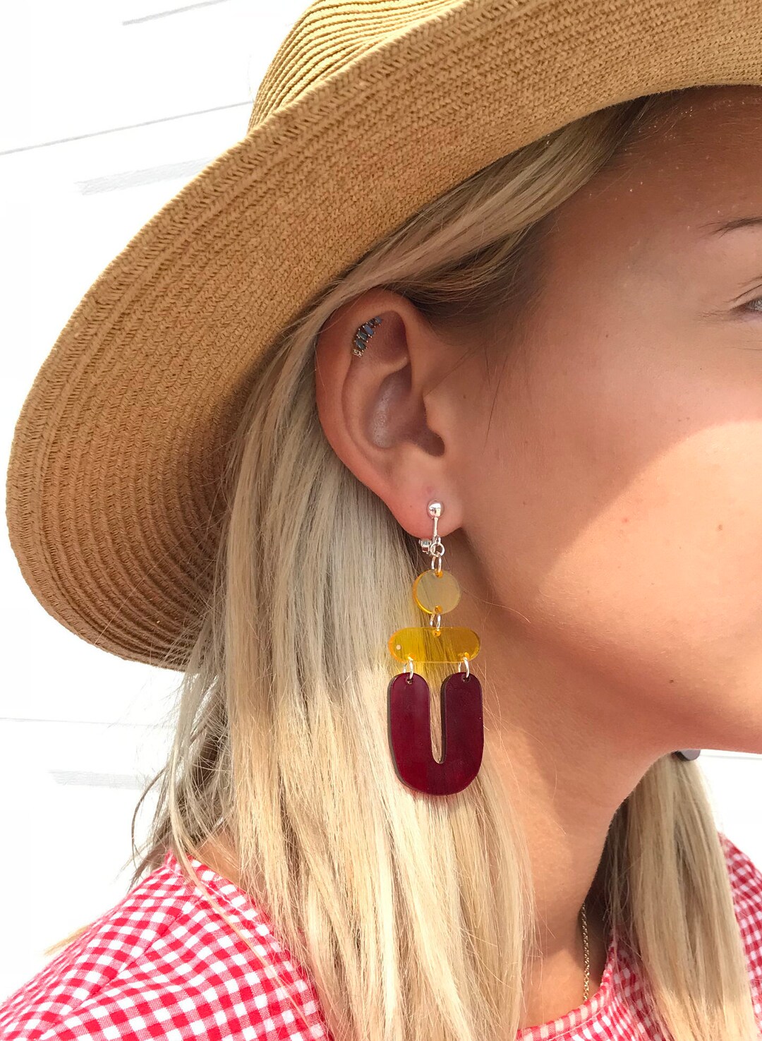 Red and Yellow Geometric Acrylic Earrings, Statement Earrings, Chic ...