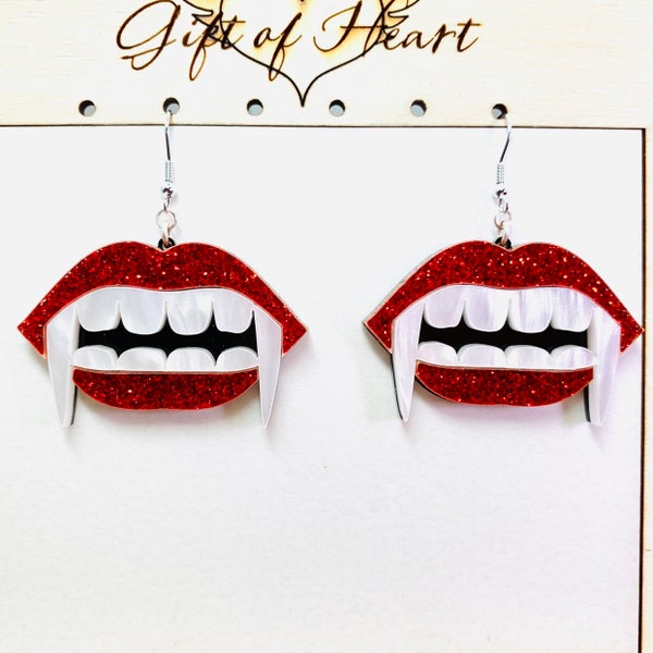 Vampire Teeth Acrylic Earrings, Edgy Acrylic Statement Earrings, Scary Halloween Earrings Pierced or Clip-on