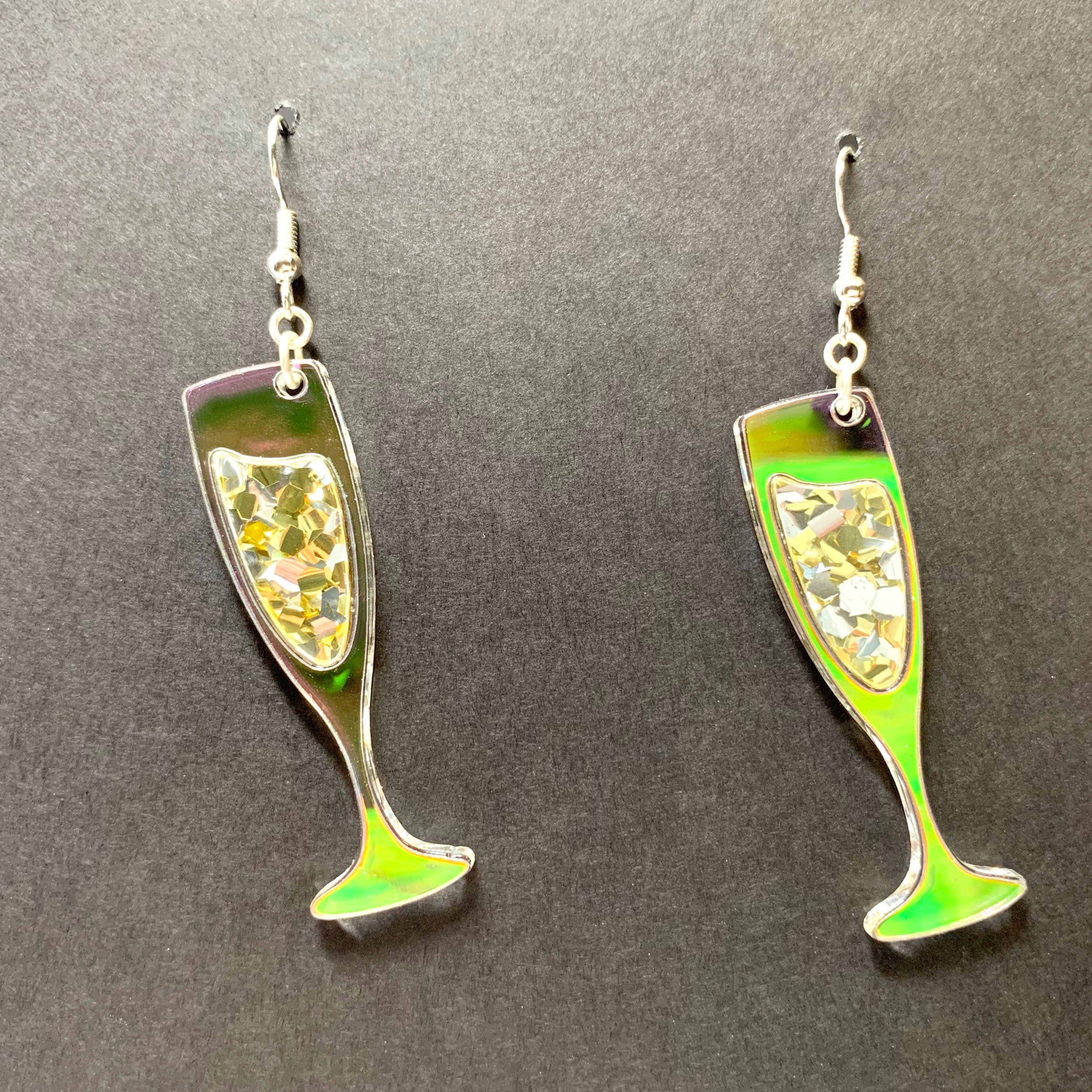Laser Cut Champagne Flute Bubbly Acrylic Earrings Iridescent Etsy