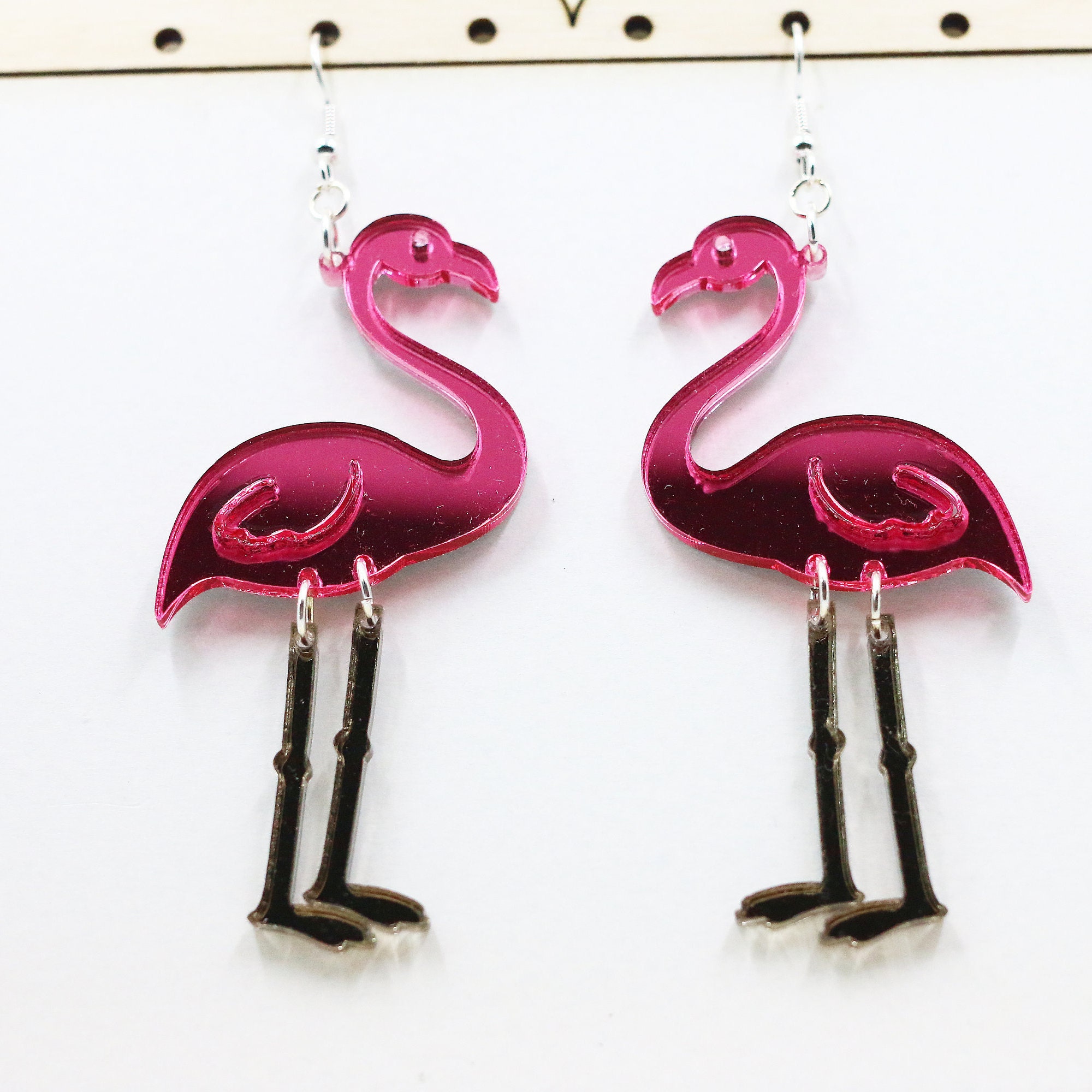 Pink Flamingo Statement Acrylic Earrings with Dangling Legs | Etsy