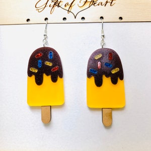 Orange Frozen Pop Acrylic Earrings, Food Statement Earrings Pierced or Clip-on