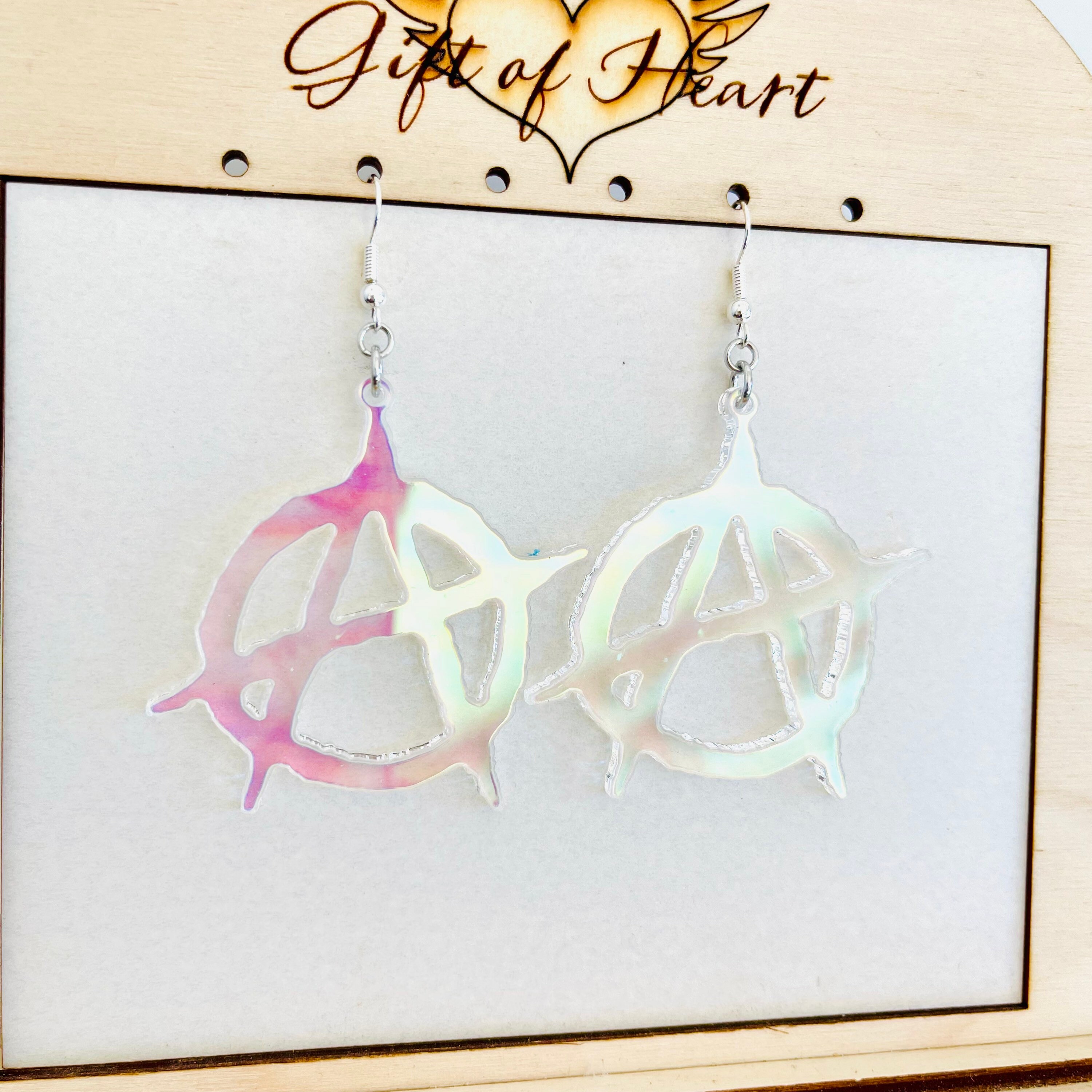 Iridescent Anarchy Acrylic Earrings, Radiant Reflective Anarchist ...