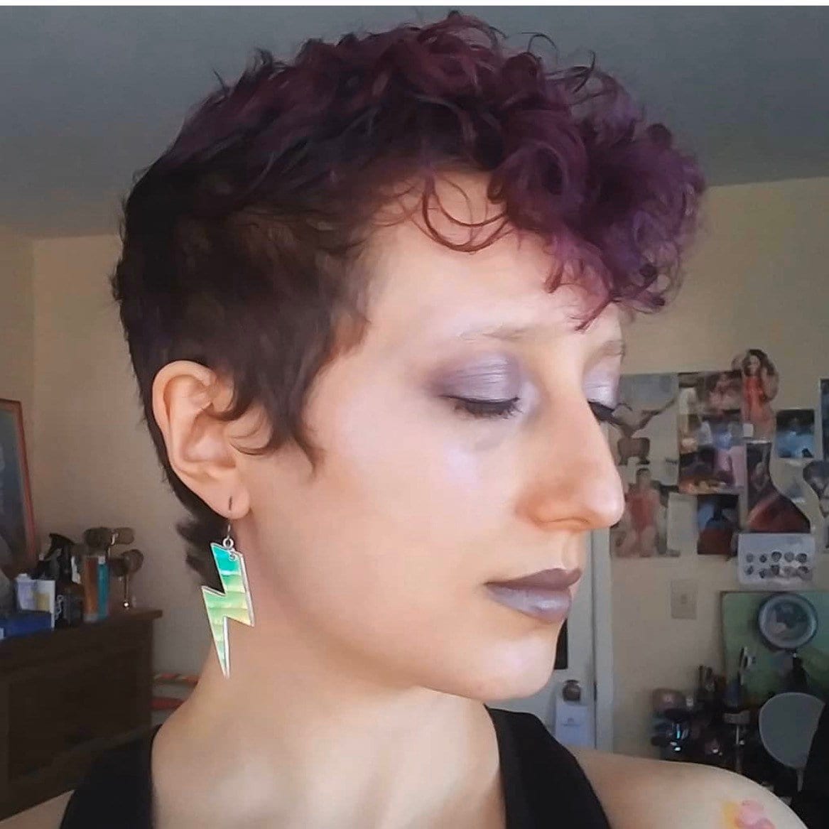 Iridescent Lightning Bolt Earrings, Rainbow Statement Earrings, Thunderbolt Earrings Pierced or Clip-on, Weather Earrings
