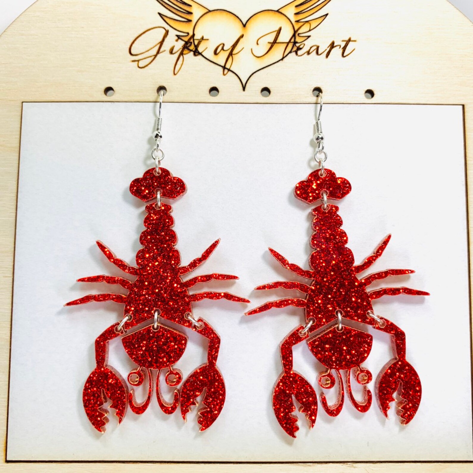 Red Glitter Lobster Acrylic Earrings Wiggling Lobster Etsy