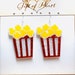 Tub of Movie Popcorn Acrylic Earrings, Food Glitter Statement Earrings Pierced or Clip-on 