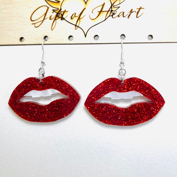 Red Lip Earrings Etsy