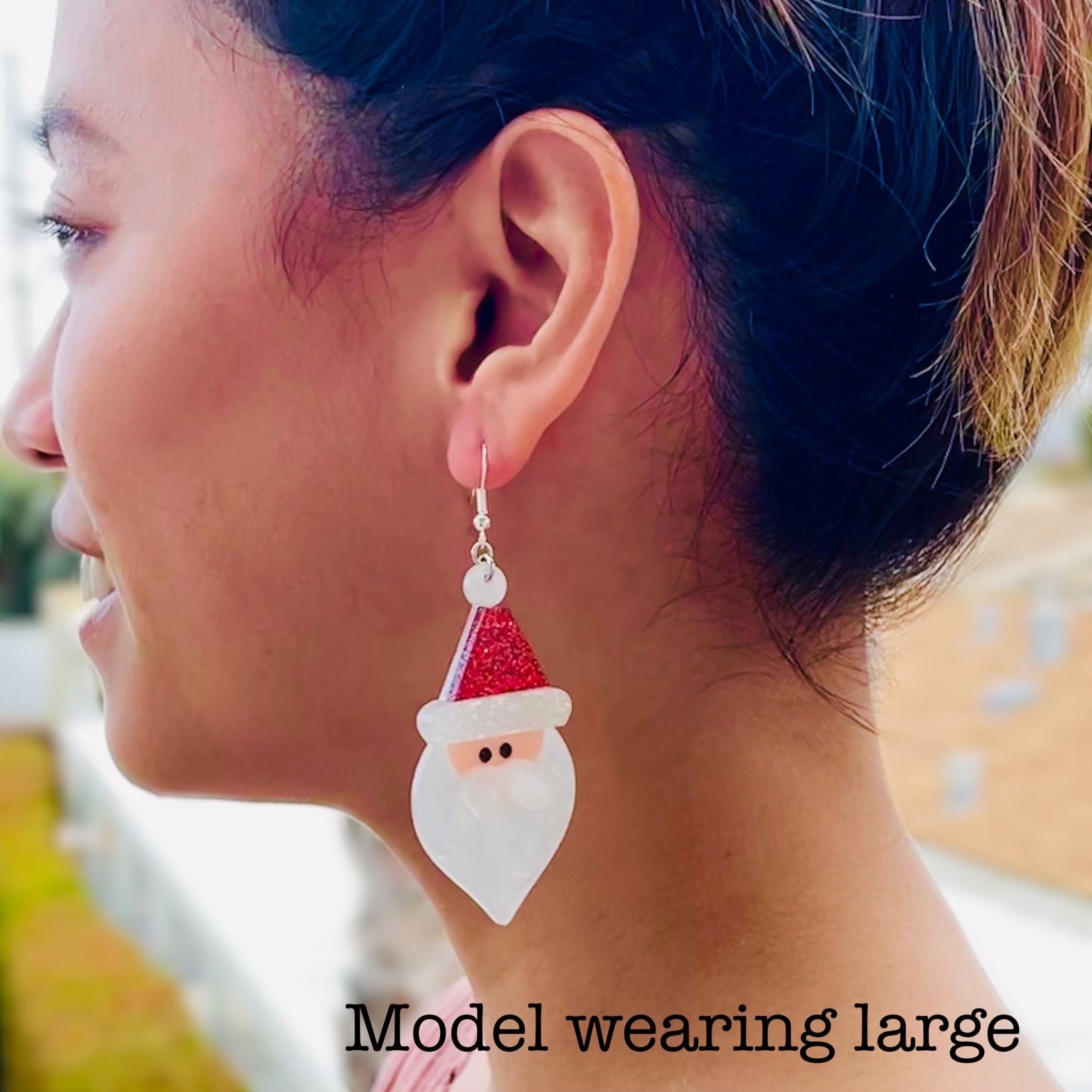 Christmas Santa Clause Acrylic Earrings, Holiday Festive Statement Earrings Pierced or Clip-on