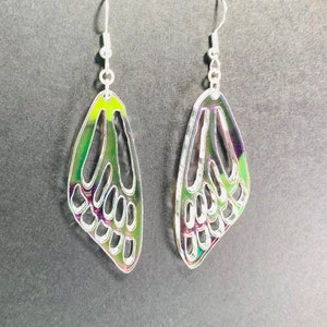 Iridescent Butterfly Wings Earrings, Insect Rainbow Statement Earrings Pierced or Clip-On