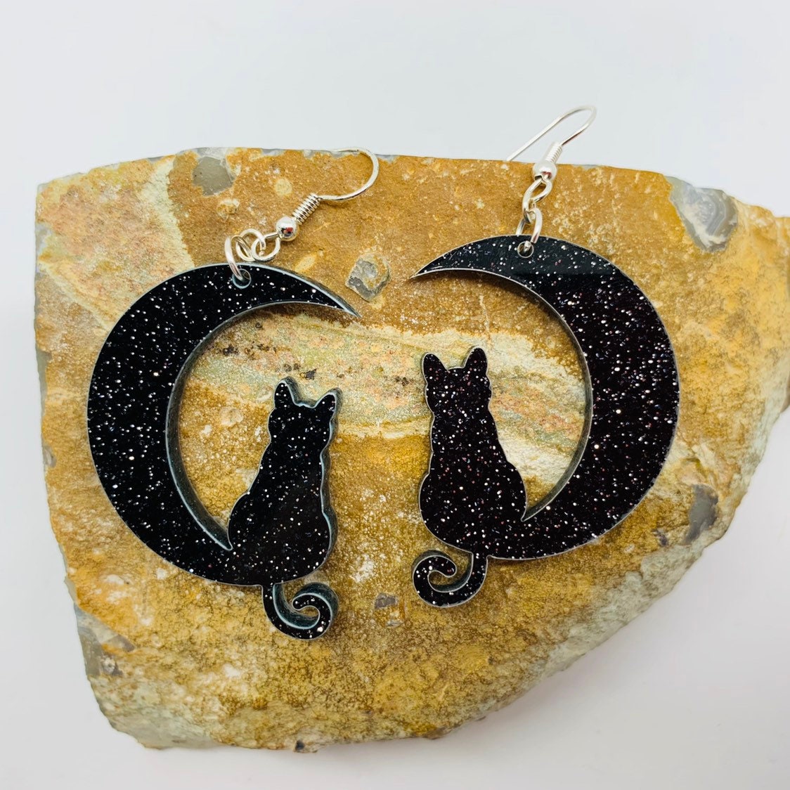 Black Cat On The Moon Earrings - Acrylic Fun Animal Jewelry For Women, Halloween, Gifts - View #10