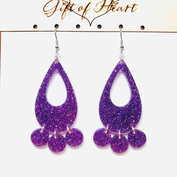 Purple teardrop earrings clearance