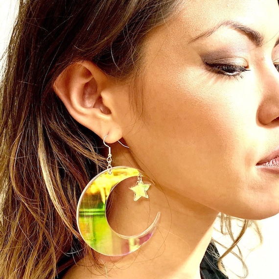 Gift for Her Laser Cut Acrylic Earrings Jellyfish Iridescent Earrings Statement Earrings Boho Earrings
