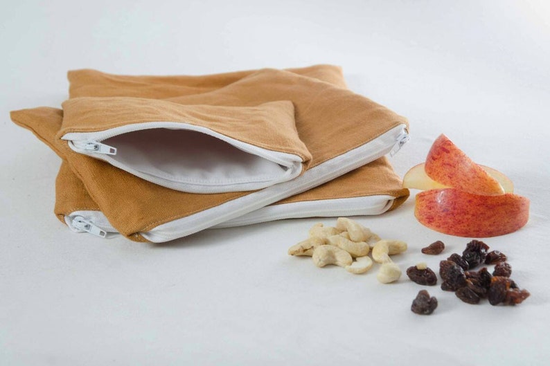 Zippered Linen PUL Bags Snack Bags Wet Bags Bread Bags OEXO-TEX Cloth Kitchen Washable image 4