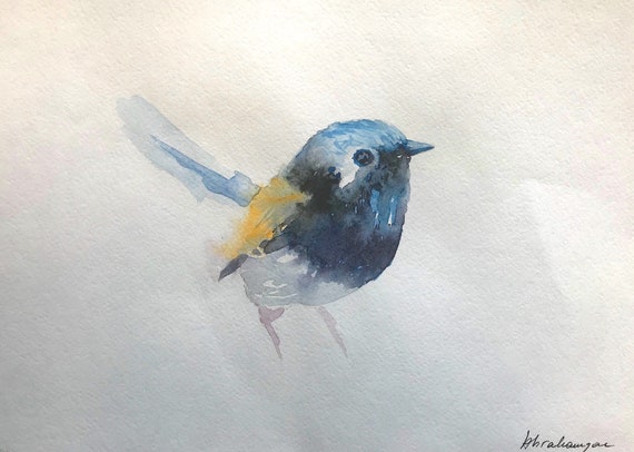 signed Watercolor artwork Old World Flycatcher Handmade painting Illustration wall Birds