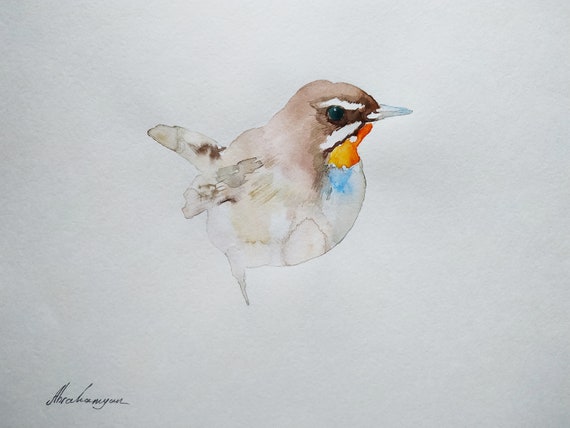signed Watercolor artwork Old World Flycatcher Handmade painting Illustration wall Birds