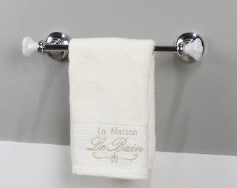 3 Sizes Rose Towel Bar in Polished Chrome with White Rose Ceramic  - Made in Italy